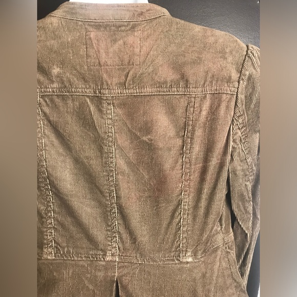 Anthro CIDRA Corduroy Military Jacket Coat Blazer Brown Ruffle Puff Shoulder - Picture 7 of 11